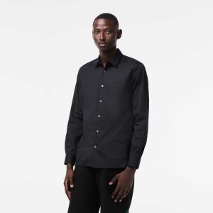 Lacoste Slim Fit French Collar Cotton Poplin Shirt Black | ZGO-839476