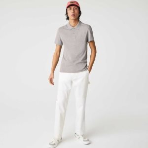 Lacoste Slim Fit Organic Stretch Cotton Pique Polo Grey Chine | RUS-649715