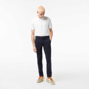 Lacoste Slim Fit Stretch Cotton Chinos Navy Blue | YTB-495320