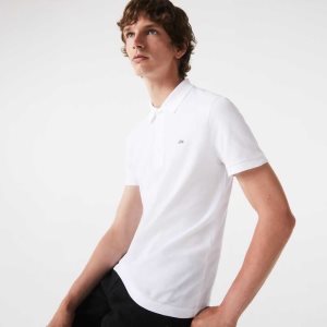 Lacoste Slim Fit Stretch Cotton Pique Grey Crocodile Polo White | JAT-319207