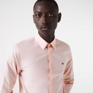 Lacoste Slim Fit Stretch Cotton Poplin Shirt Light Pink | MYE-350197