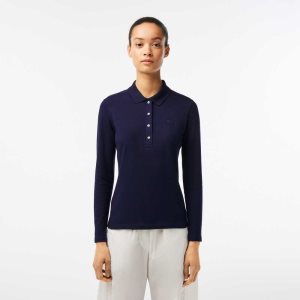 Lacoste Slim Fit Stretch Pique Polo Navy Blue | XDU-054786