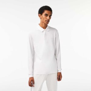 Lacoste Smart Paris long sleeve stretch cotton Polo White | CWM-610857