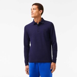 Lacoste Smart Paris long sleeve stretch cotton Polo Navy Blue | QKW-497263