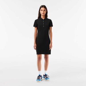 Lacoste Stretch Cotton Pique Polo Dress Black | BRK-632487