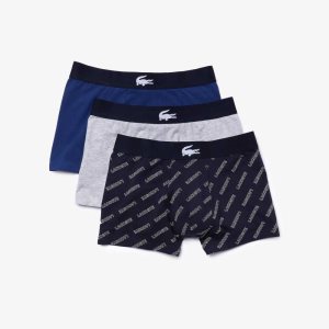 Lacoste Stretch Cotton Trunk 3-Pack Navy Blue / White / Grey Chine / Navy Blue | GUX-423791