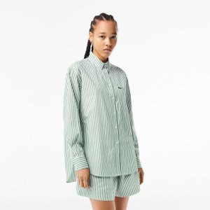 Lacoste Striped Cotton Poplin Shirt Green / White | RWX-518672