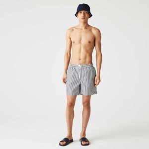 Lacoste Striped Swimming Trunks Navy Blue / White | LAN-952630