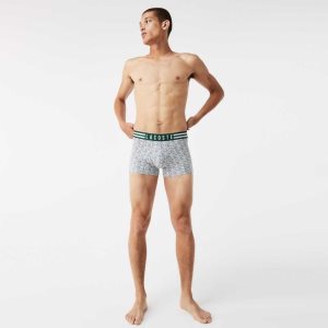 Lacoste Striped Waist Stretch Cotton Trunk 3-Pack Grey Chine / White / Navy Blue | VKW-768351