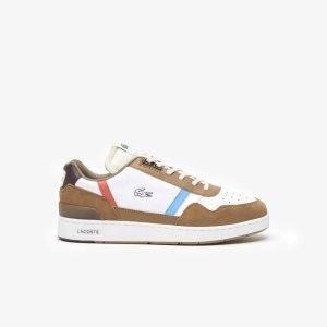 Lacoste T-Clip Leather Tricolor Sneakers Brw/Wht | XPC-801645