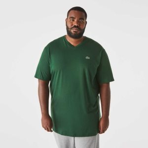 Lacoste Tall Fit Ribbed V-Neck Cotton Polo Shirt Green | XPC-591486