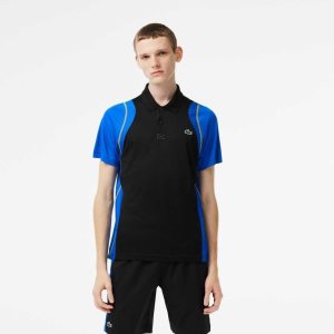 Lacoste Tennis Recycled Polyester Polo Shirt Black / Blue / Yellow | DSY-607319