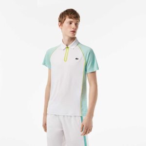 Lacoste Tennis Recycled Polyester Polo with Ultra-Dry Technology White / Light Green / Yellow | XWB-720645