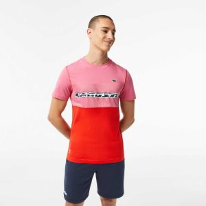 Lacoste Tennis x Daniil Medvedev Jersey T-Shirt Pink / Red / Blue | JEP-578163