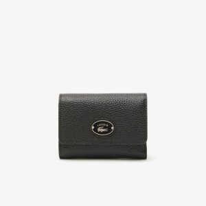 Lacoste Top Grain Leather Flap Close Wallet Black | UCA-864372