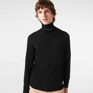 Lacoste Turtleneck Merino Wool Sweater Black | BOI-432560