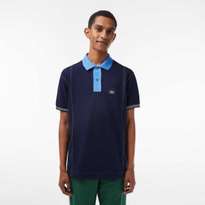 Lacoste Two-Tone Organic Cotton Polo Navy Blue / Blue | QTJ-053924