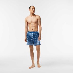 Lacoste Two-Tone Print Swim Trunks White / Blue | ONX-736458