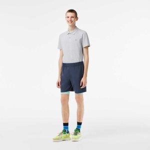 Lacoste Two-Tone SPORT Shorts with Built-in Undershorts Blue / Light Green | LXM-193628