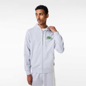 Lacoste Unbrushed Fleece Zipped Hoodie Grey Chine | RDI-724819