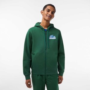 Lacoste Unbrushed Fleece Zipped Hoodie Green | WOQ-483917