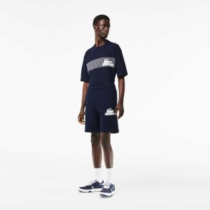 Lacoste Unbrushed Organic Cotton Fleece Shorts Navy Blue | TLV-701436