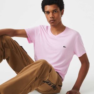 Lacoste V-Neck Pima Cotton Jersey T-Shirt Pink | AEN-570632