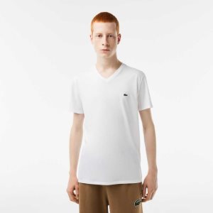 Lacoste V-Neck Pima Cotton Jersey T-Shirt White | CAX-975261