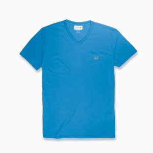 Lacoste V-Neck Pima Cotton Jersey T-Shirt Blue | EFO-541936