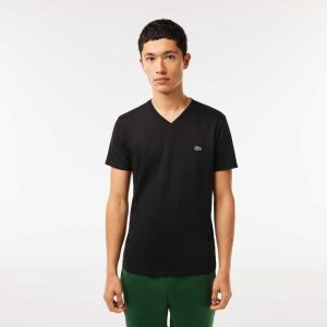 Lacoste V-Neck Pima Cotton Jersey T-Shirt Black | HZU-279586