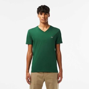 Lacoste V-Neck Pima Cotton Jersey T-Shirt Green | PMN-291078