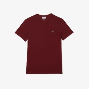 Lacoste V-Neck Pima Cotton Jersey T-Shirt Bordeaux | RSA-974012