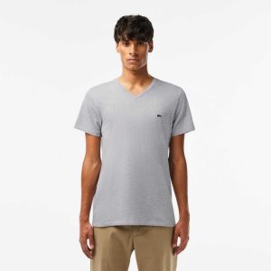 Lacoste V-Neck Pima Cotton Jersey T-Shirt Grey Chine | ZDQ-924086