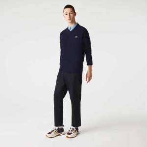 Lacoste V-Neck Wool Sweater Navy Blue | OYH-928635