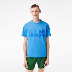 Lacoste Vintage Print Organic Cotton T-Shirt Blue | MNI-765013