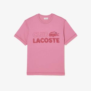 Lacoste Vintage Print Organic Cotton T-Shirt Pink | VKS-602931