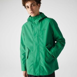 Lacoste Water-Resistant Cotton Blend Short Hooded Parka Green | LWX-312096