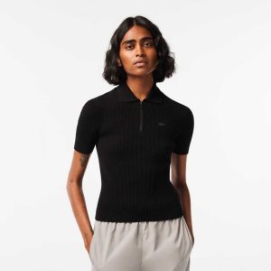 Lacoste Zipped Knit Polo Black | LUM-304682