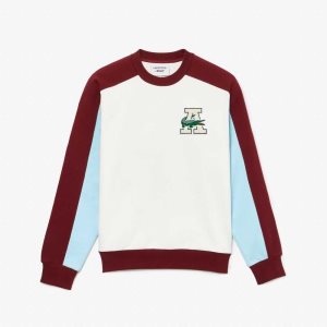 Lacoste x AWAKE NY Badge Color-block Cotton Sweatshirt White / Bordeaux | FSC-974830