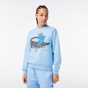 Lacoste x Netflix Loose Fit Organic Cotton Fleece Sweatshirt Blue | JKR-243017