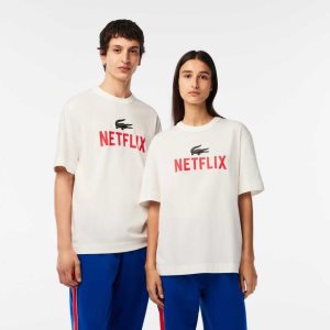 Lacoste x Netflix Loose Fit Organic Cotton T-Shirt White | KGH-051487