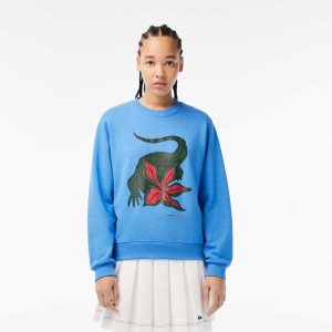 Lacoste x Netflix Loose Fit Organic Cotton Fleece Sweatshirt Blue | ZGR-143957