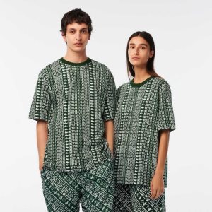 Lacoste x Netflix Loose Fit Printed T-Shirt Green / White | ERU-392785