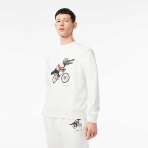 Lacoste x Netflix Organic Cotton Fleece Print Sweatshirt White | YAH-450178