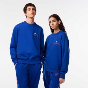 Lacoste x Netflix Round Neck Print Back Sweatshirt Blue | NHQ-045872