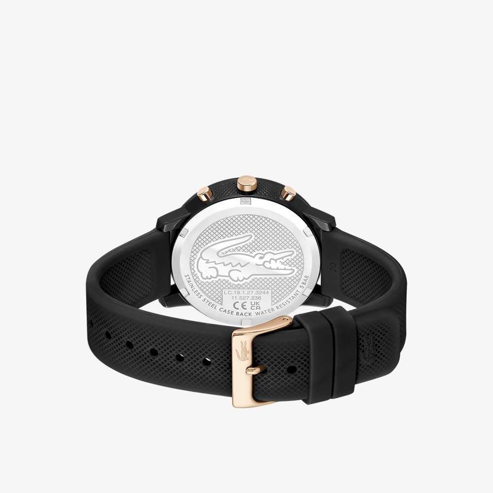 Lacoste 12.12 Chrono Watch Black and Carnation Gold Silicone Black | CUE-630241