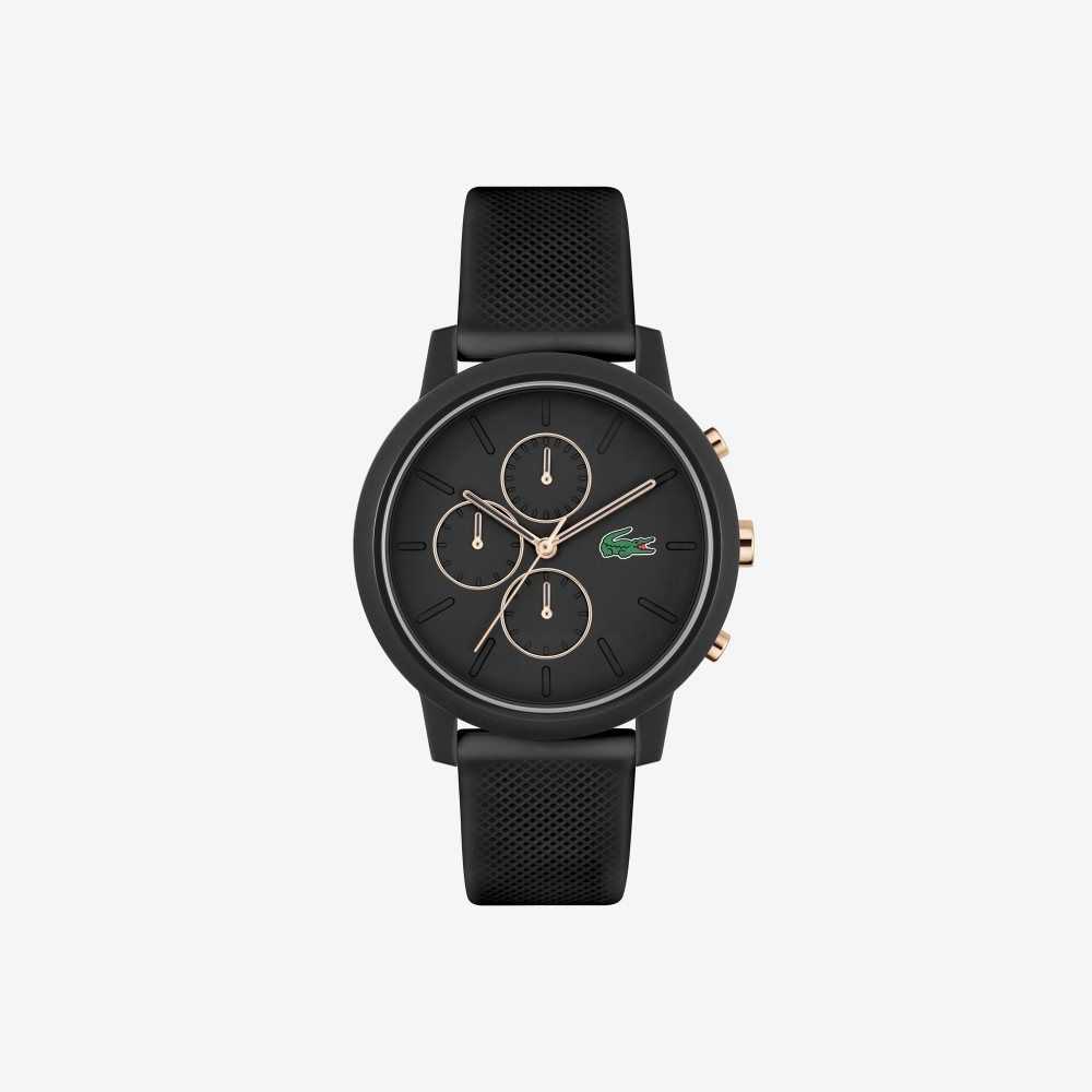 Lacoste 12.12 Chrono Watch Black and Carnation Gold Silicone Black | CUE-630241