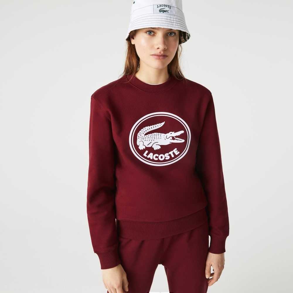 Lacoste 3D Logo Organic Cotton Fleece Sweatshirt Bordeaux | FKH-601973