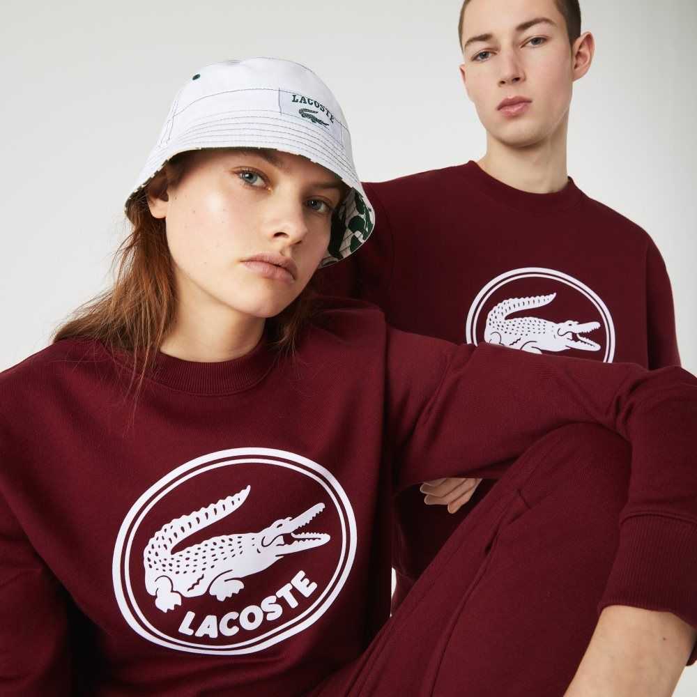 Lacoste 3D Logo Organic Cotton Fleece Sweatshirt Bordeaux | FKH-601973