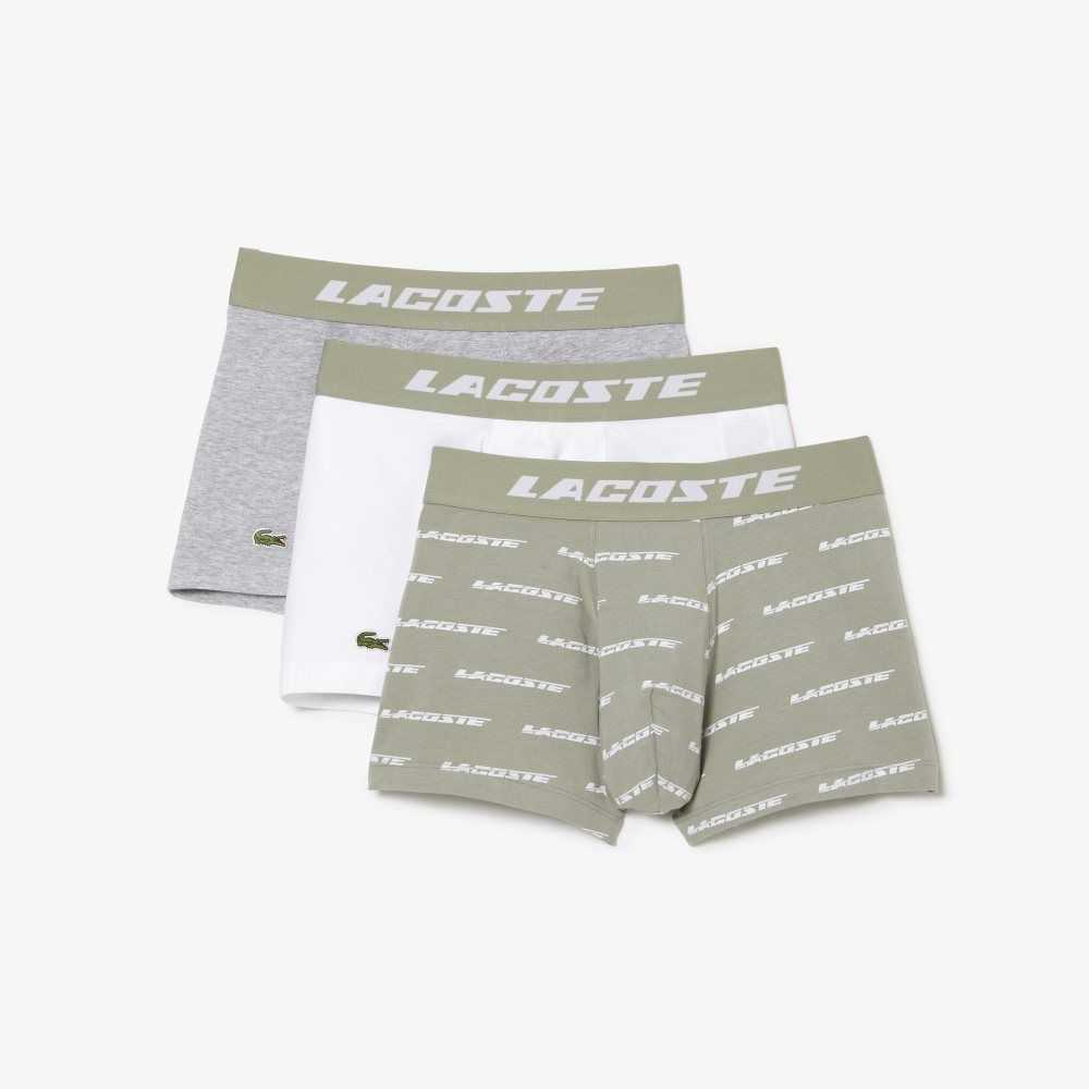 Lacoste 3-Pack Contrast Waist Trunks Khaki Green / Grey Chine / White | NTG-096731